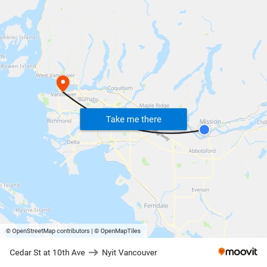 Cedar & 10 Av to Nyit Vancouver map