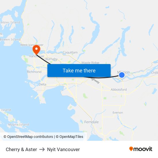 Cherry Ave at Aster Terr to Nyit Vancouver map