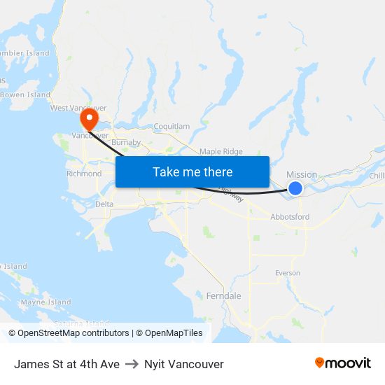 James St at 4th Ave to Nyit Vancouver map