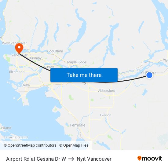 Airport Rd at Cessna Dr W to Nyit Vancouver map