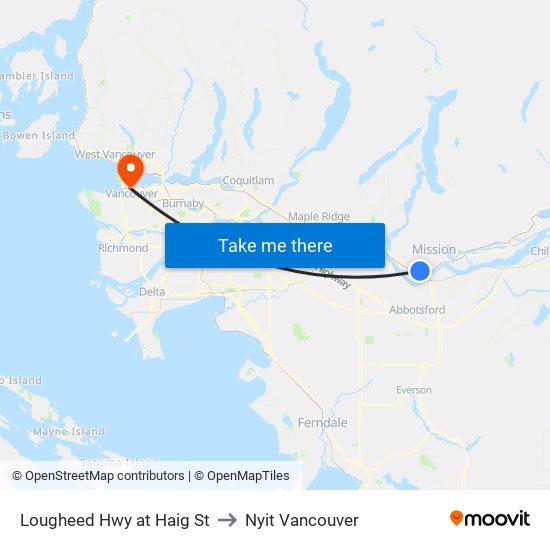 Lougheed Hwy at Haig St to Nyit Vancouver map