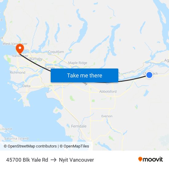 45700 Blk Yale Rd to Nyit Vancouver map