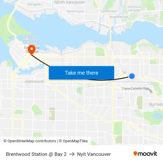 Brentwood Station @ Bay 2 to Nyit Vancouver map