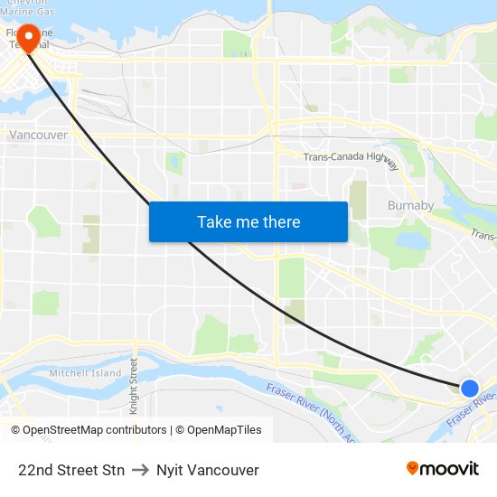 22nd Street Stn to Nyit Vancouver map