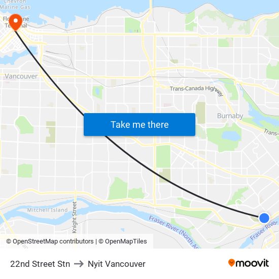 22nd Street Stn to Nyit Vancouver map