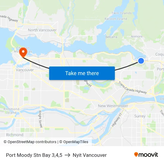 Port Moody Stn Bay 3,4,5 to Nyit Vancouver map