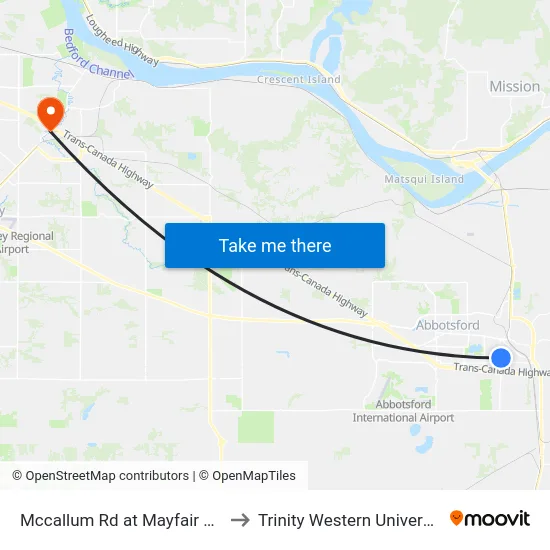 Mccallum Rd at Mayfair Ave to Trinity Western University map