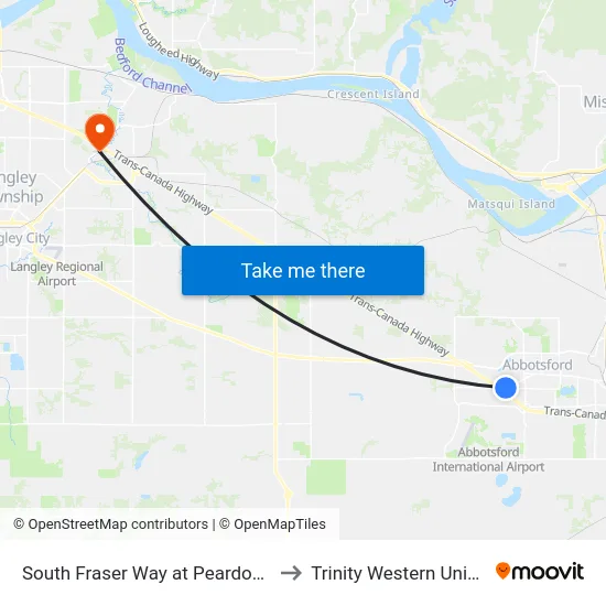 South Fraser Way at Peardonville Rd to Trinity Western University map