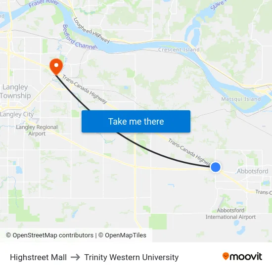 Highstreet Mall to Trinity Western University map