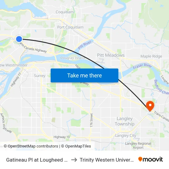 Gatineau Pl at Lougheed Stn to Trinity Western University map