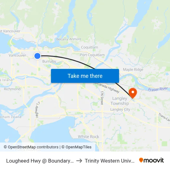 Lougheed Hwy @ Boundary Loop to Trinity Western University map