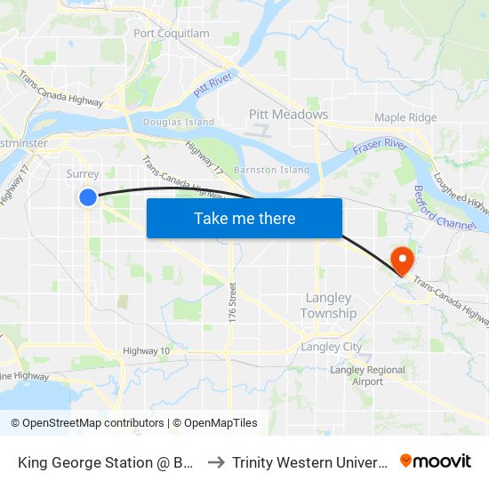 King George Station @ Bay 4 to Trinity Western University map