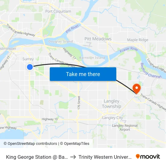 King George Station @ Bay 4 to Trinity Western University map