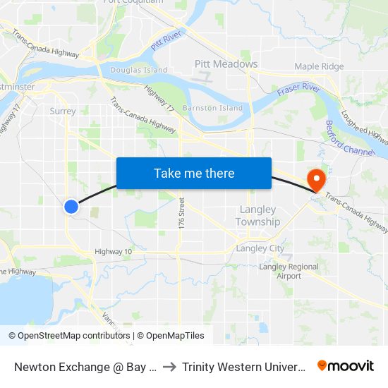 Newton Exchange @ Bay 12 to Trinity Western University map