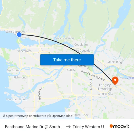Eastbound Marine Dr @ South Mall Access to Trinity Western University map