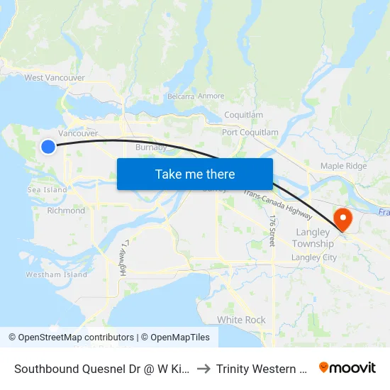 Southbound Quesnel Dr @ W King Edward Ave to Trinity Western University map