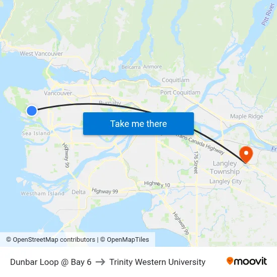 Dunbar Loop @ Bay 6 to Trinity Western University map