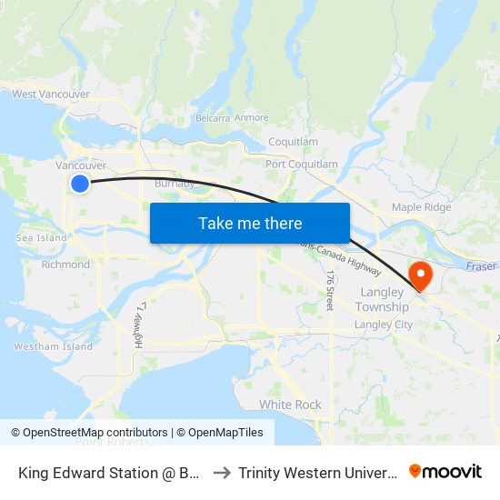 King Edward Station @ Bay 4 to Trinity Western University map