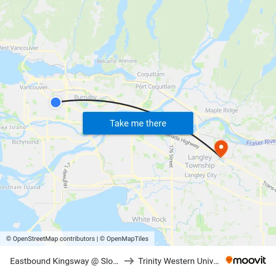 Eastbound Kingsway @ Slocan St to Trinity Western University map