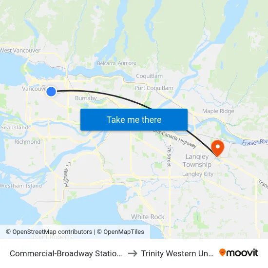 Commercial-Broadway Station @ Bay 2 to Trinity Western University map