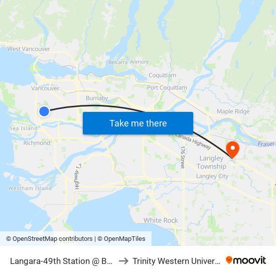 Langara-49th Station @ Bay 4 to Trinity Western University map