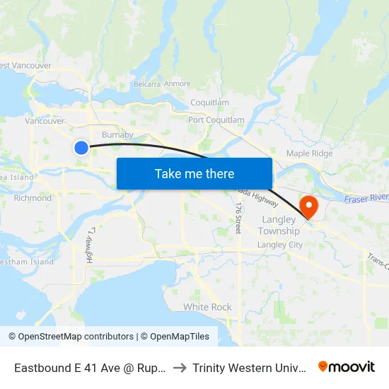 Eastbound E 41 Ave @ Rupert St to Trinity Western University map