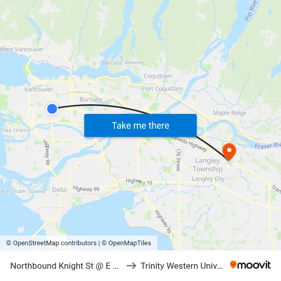Northbound Knight St @ E 41 Ave to Trinity Western University map