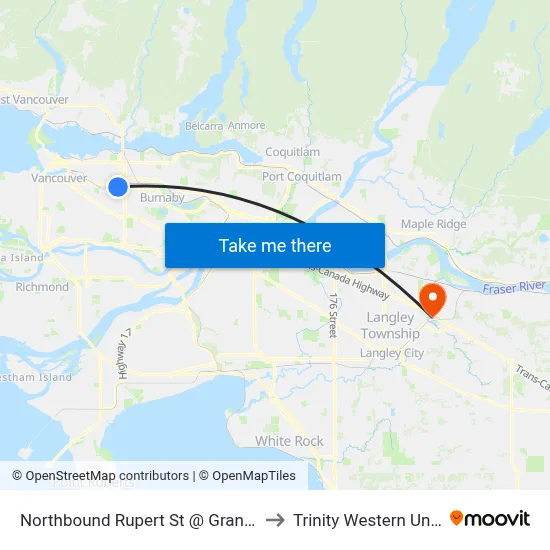 Northbound Rupert St @ Grandview Hwy to Trinity Western University map