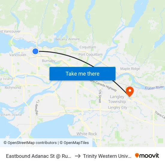 Eastbound Adanac St @ Rupert St to Trinity Western University map