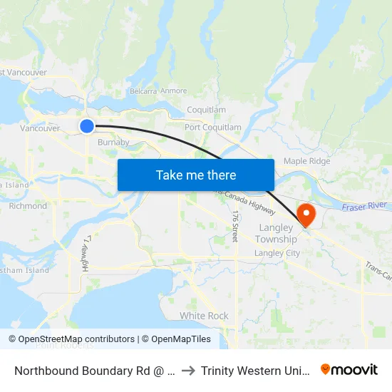 Northbound Boundary Rd @ 1st Ave to Trinity Western University map