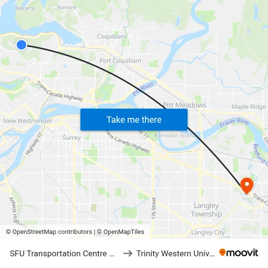 SFU Transportation Centre @ Bay 1 to Trinity Western University map