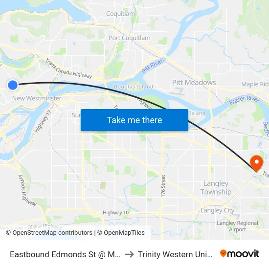 Eastbound Edmonds St @ Mary Ave to Trinity Western University map