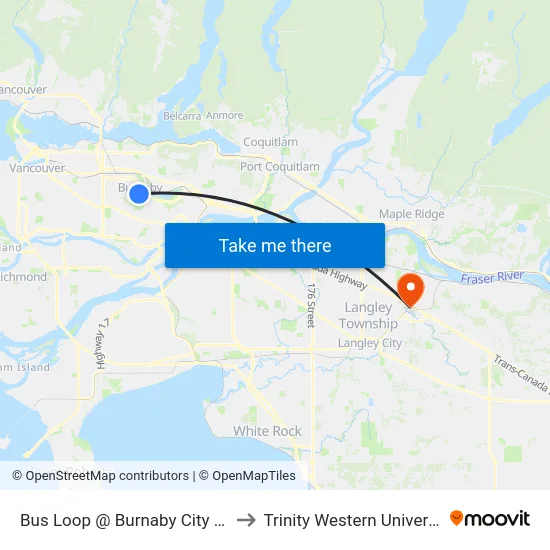 Bus Loop @ Burnaby City Hall to Trinity Western University map