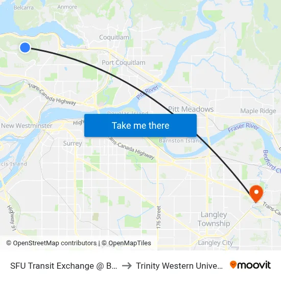 SFU Transit Exchange @ Bay 3 to Trinity Western University map