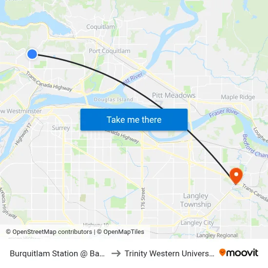 Burquitlam Station @ Bay 6 to Trinity Western University map