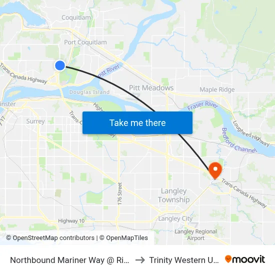 Northbound Mariner Way @ Riverview Cres to Trinity Western University map