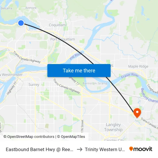 Eastbound Barnet Hwy @ Reed Point Way to Trinity Western University map