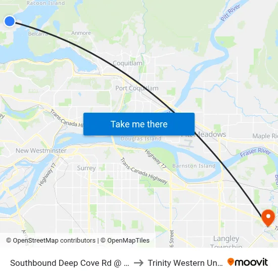 Southbound Deep Cove Rd @ Badger Rd to Trinity Western University map