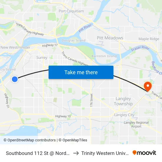Southbound 112 St @ Nordel Way to Trinity Western University map
