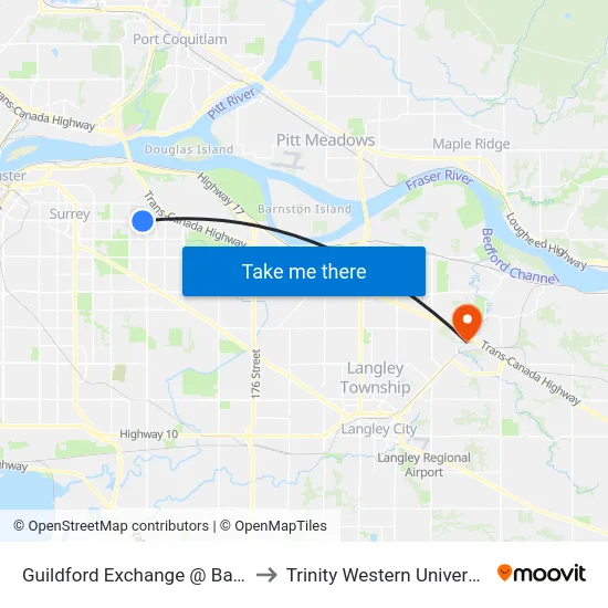 Guildford Exchange @ Bay 2 to Trinity Western University map