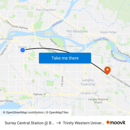 Surrey Central Station @ Bay 2 to Trinity Western University map