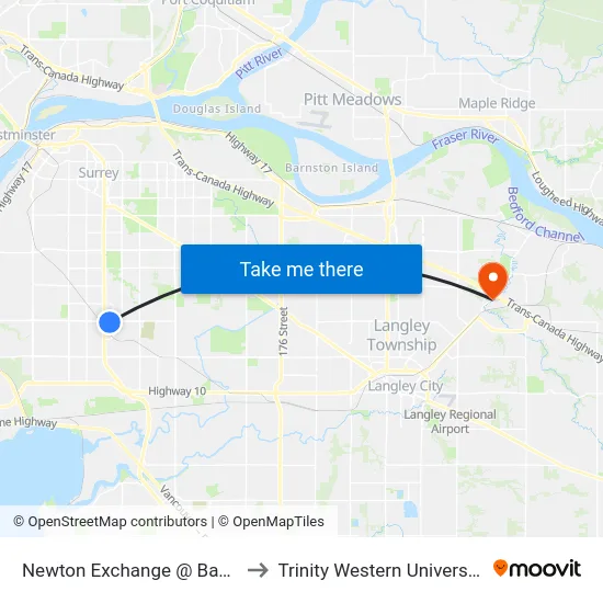 Newton Exchange @ Bay 6 to Trinity Western University map