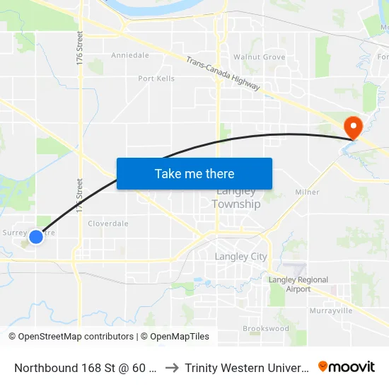 Northbound 168 St @ 60 Ave to Trinity Western University map