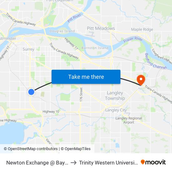 Newton Exchange @ Bay 4 to Trinity Western University map