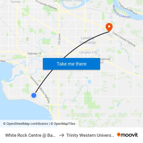 White Rock Centre @ Bay 7 to Trinity Western University map