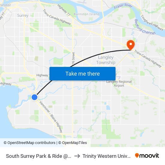 South Surrey Park & Ride @ Bay 3 to Trinity Western University map