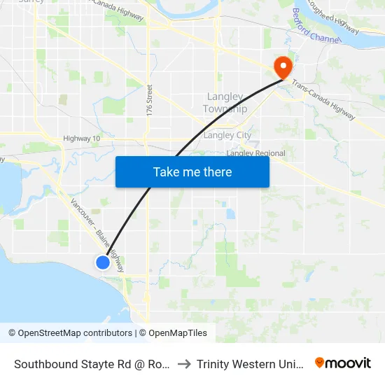 Southbound Stayte Rd @ Roper Ave to Trinity Western University map