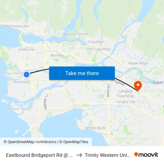 Eastbound Bridgeport Rd @ No. 4 Rd to Trinity Western University map