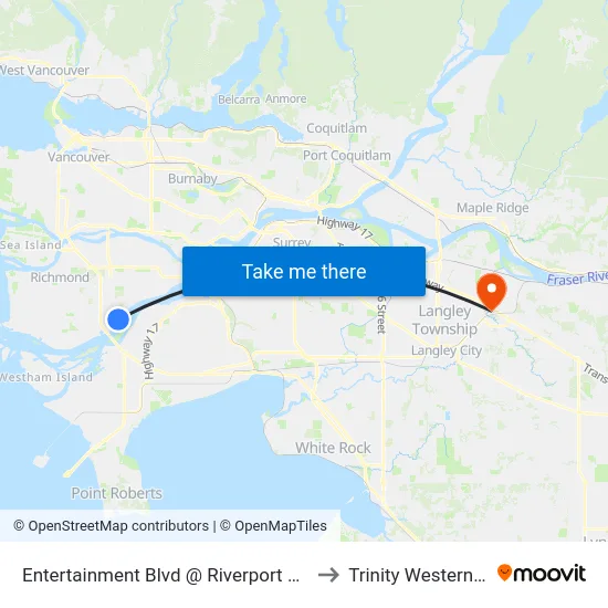 Entertainment Blvd @ Riverport Recreation Complex to Trinity Western University map