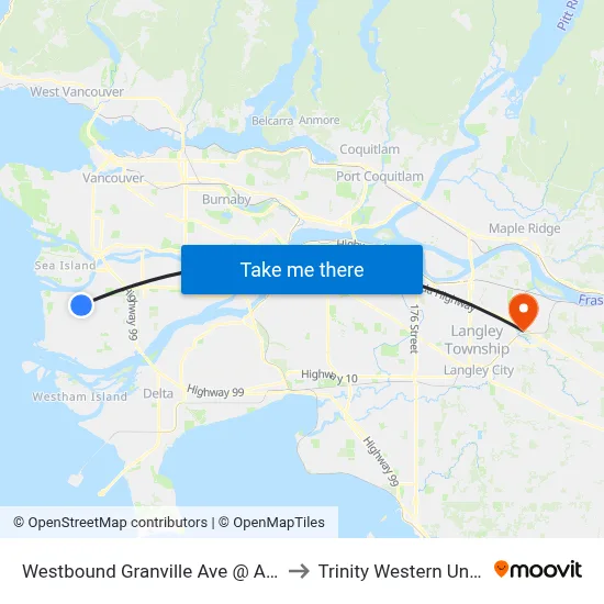 Westbound Granville Ave @ Azure Gate to Trinity Western University map